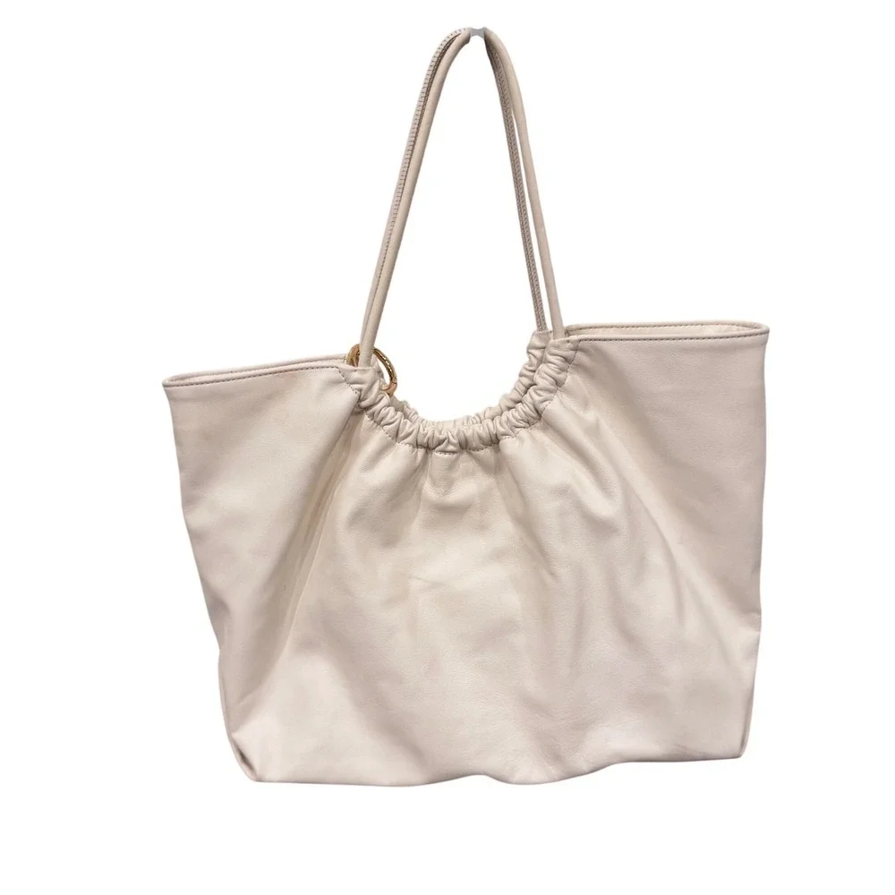 LDT Lily Tote Bag White Nappa Leather Pink Inside Preloved 18x12x5 Slouchy$298 - Picture 11 of 16